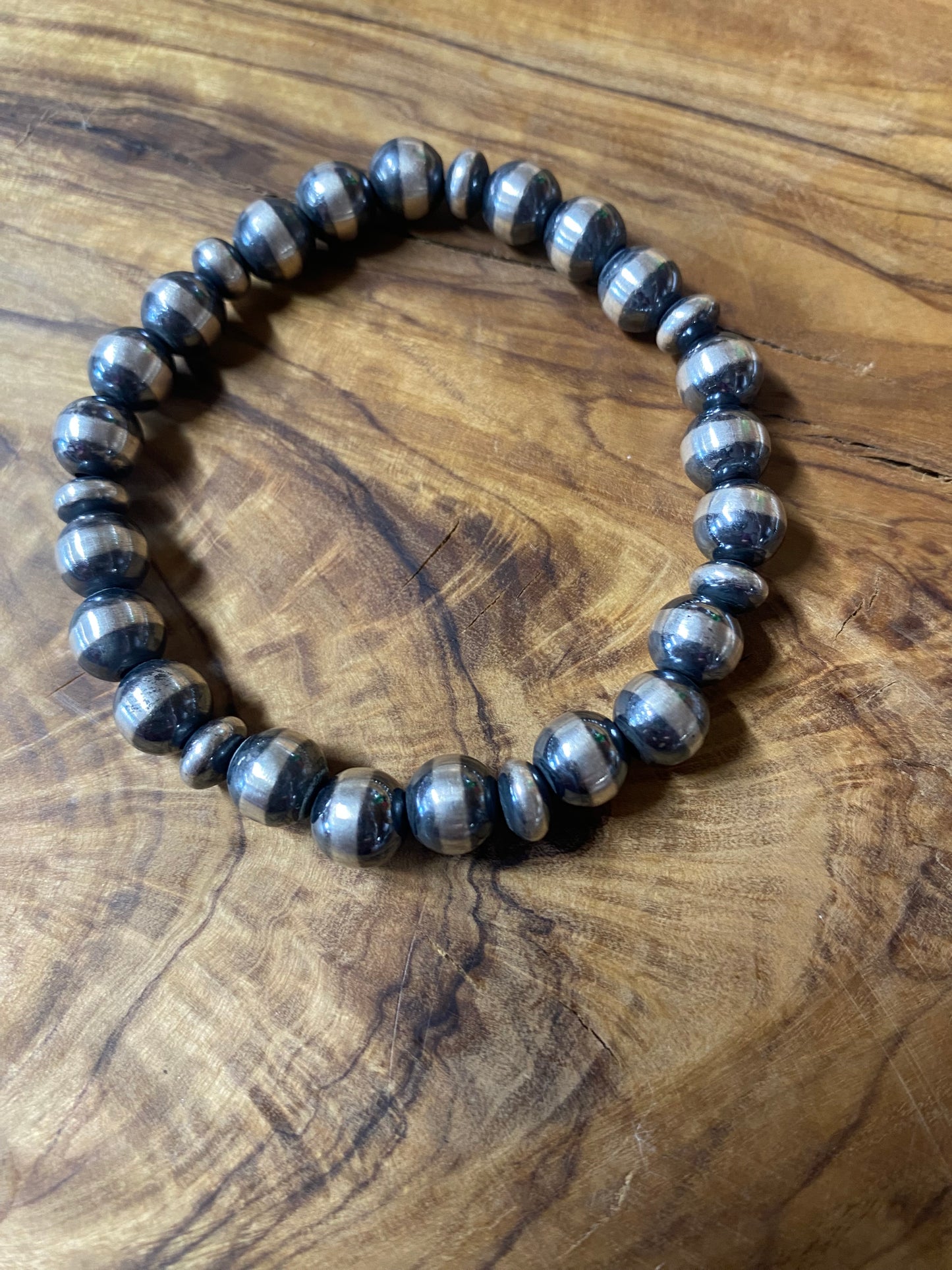 4mm Navajo Pearl Elastic 925 Sterling Bracelet