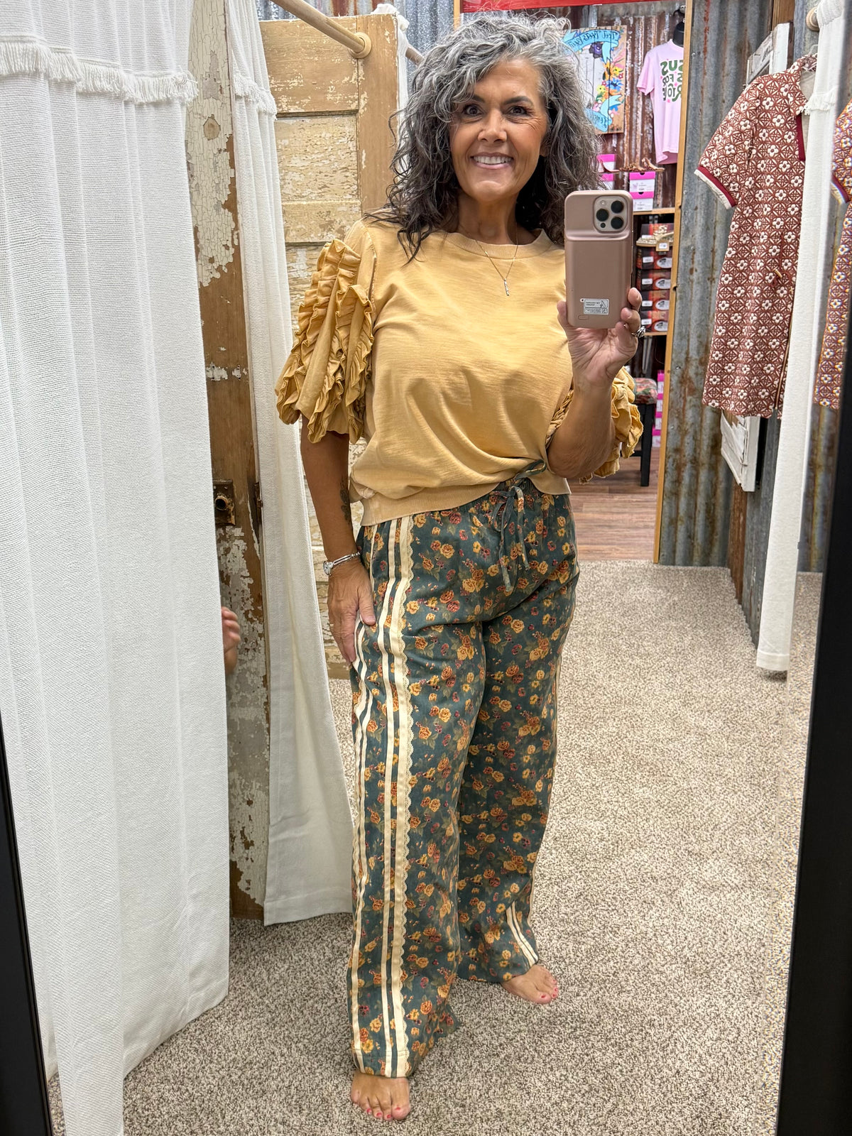 Honey Latte Ruffled Mineral Wash Top