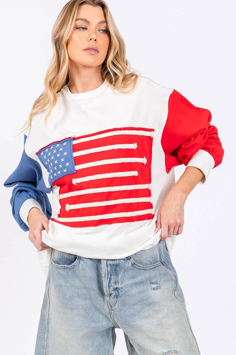 4TH OF JULY FRENCH TERRY AMERICAN FLAG SWEATSHIRT