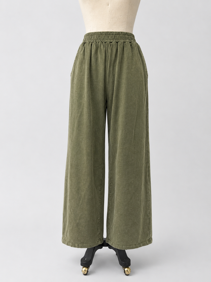 Brad & Rena Relaxed Wide-Leg Pants - Olive