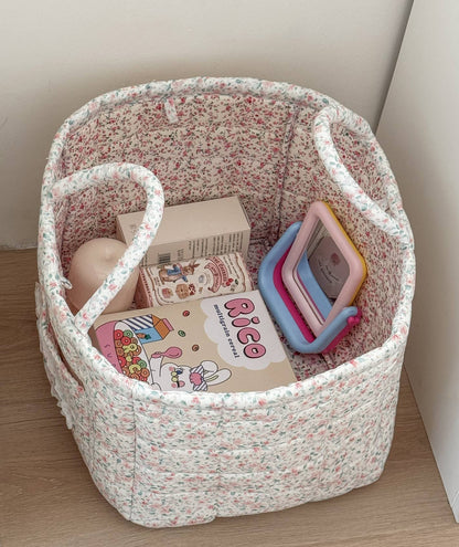 Green Quilted Floral Laundry Basket Boho Storage basket