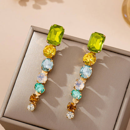 Rainbow Gem Drop Linear Earrings | 80E61964: Gold