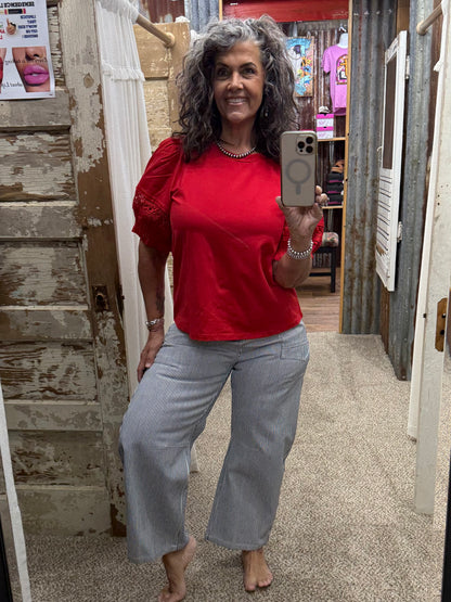 Denim Pin Stripe Barrel Pants