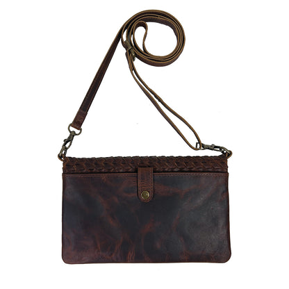 Genuine Leather Woven Honey Brown Crossbody