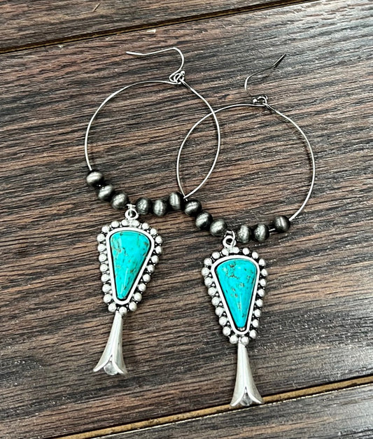 Squash Blossom Turquoise Hoop Earrings