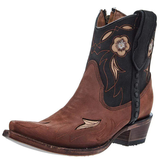 Circle G Camel Dark Embrodiery & Zipper Boot L6096