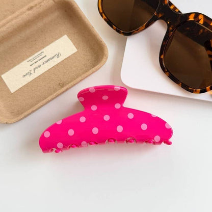 Retro Polka Dot Hair Claw - Glossy Spotted French | 40H1099: Fuchsia