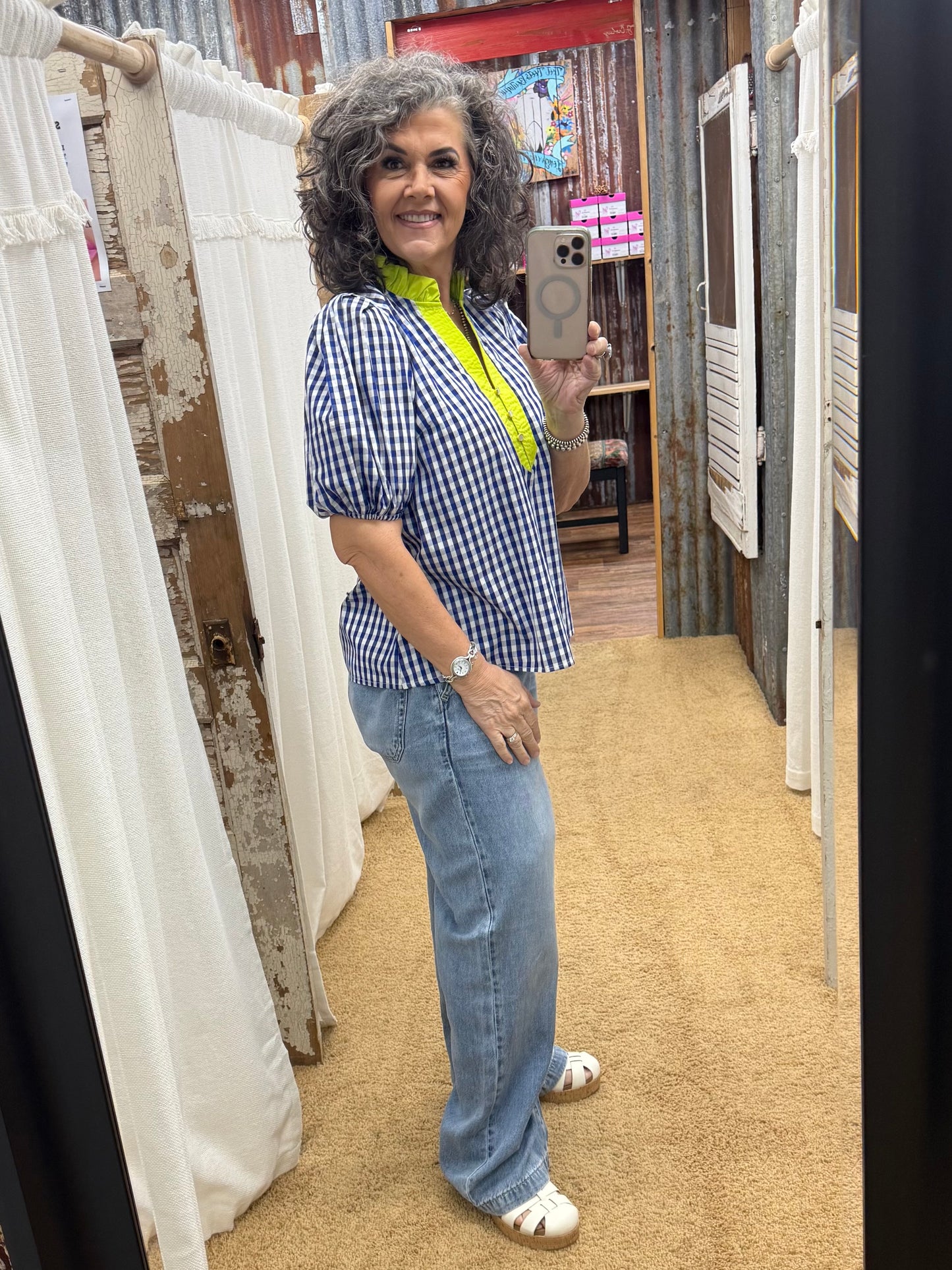 Indigo and Lime Blouse