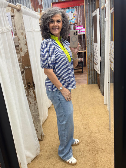 Indigo and Lime Blouse