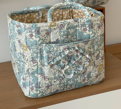Teal Quilted Storage Basket Boho Organizer Tote