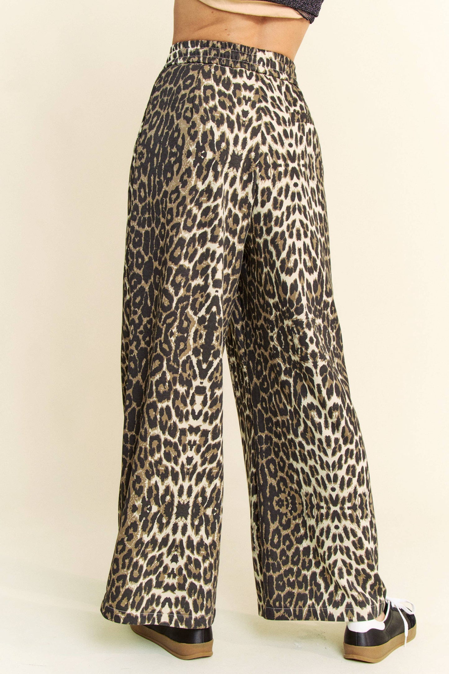 WAIST STRING LEOPARD PRINTED STRAIGHT LONG  PANTS