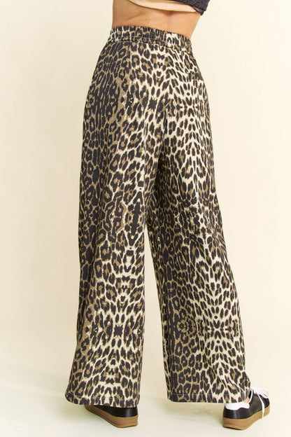 WAIST STRING LEOPARD PRINTED STRAIGHT LONG  PANTS
