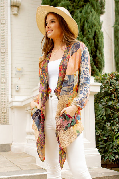 Women's Overdyed Mix Match Patches Western Kimono