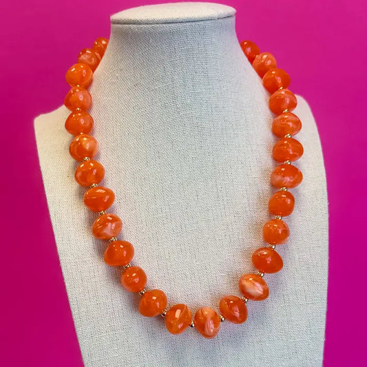 Bauble Bead with Gold Bead Necklace - Orange