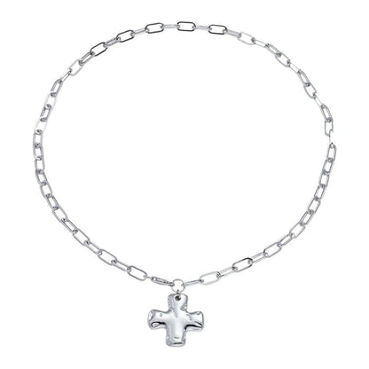 NOTABLE HAMMERED CROSS FRONT TOGGLE NECKLACE | 40NK9666: Silver