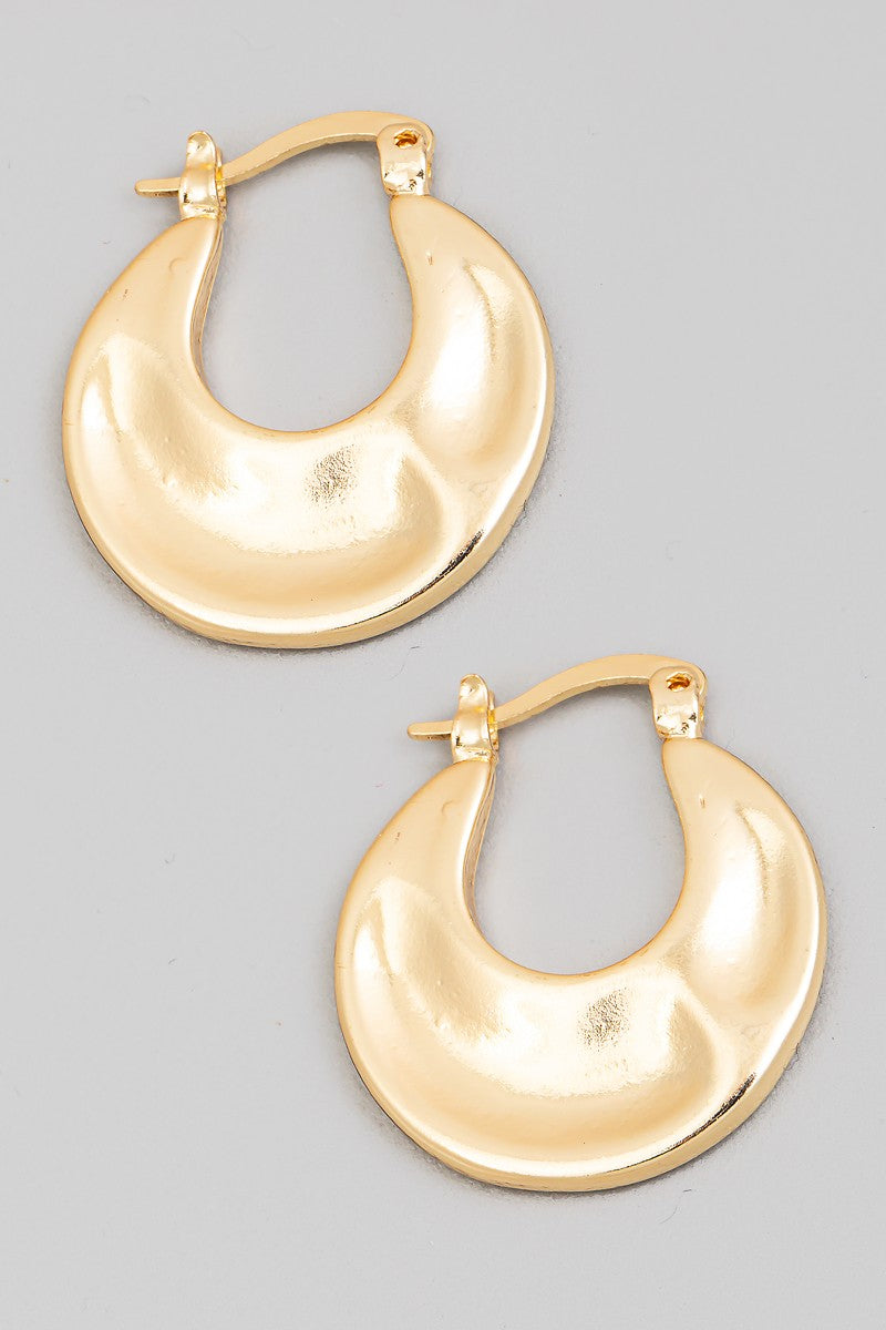 Gold Hammered Round Disc Hoop Earrings