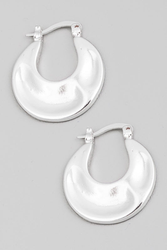 Silver Hammered Round Disc Hoop Earrings