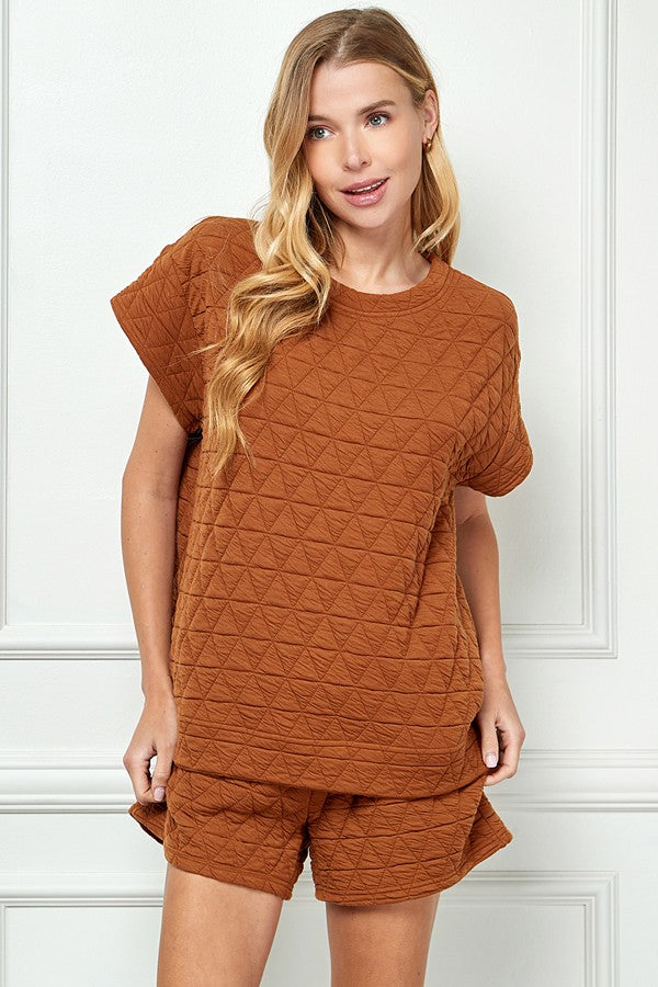 Rust Quilted Short Sleeve Top
