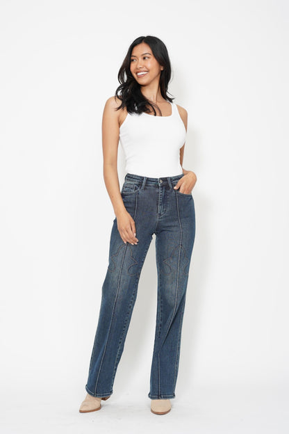 Judy Blue High Waist Western Seam Detail Straight Leg Jeans 88841