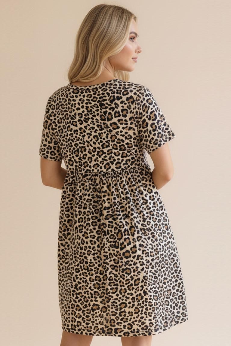 Short Sleeve Babydoll Leopard Animal Dress
