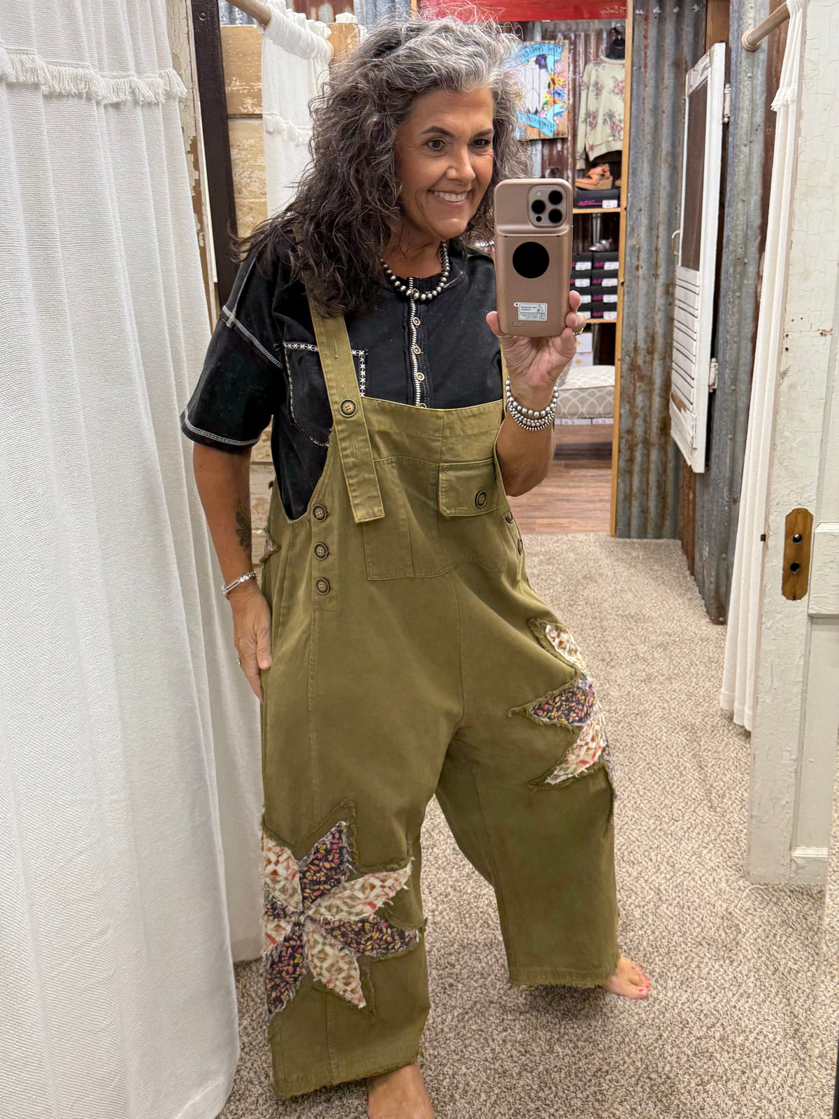 Patchwork Adjustable Strap Bib Overalls