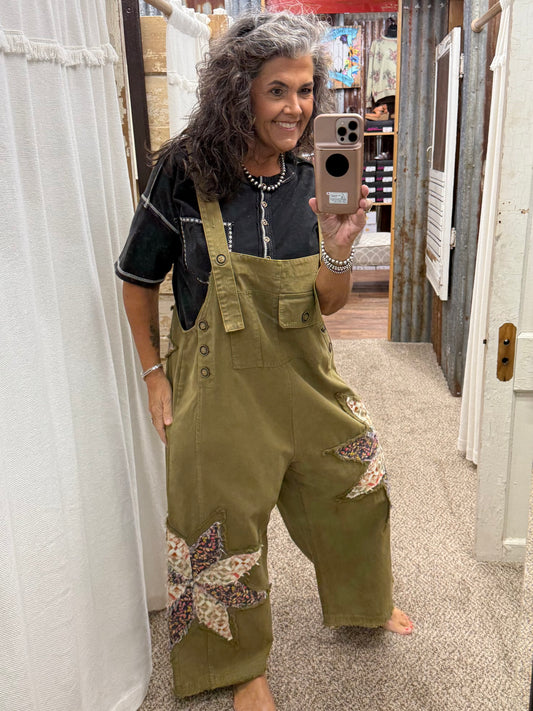Patchwork Adjustable Strap Bib Overalls