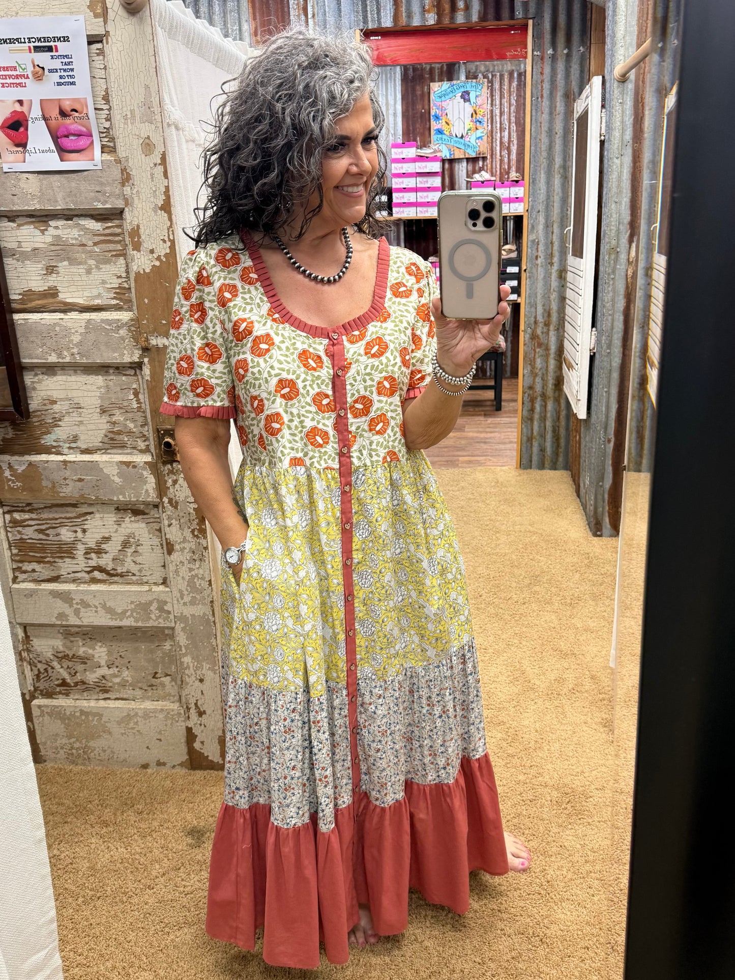 Easel PRINT MIX TIERED MAXI DRESS