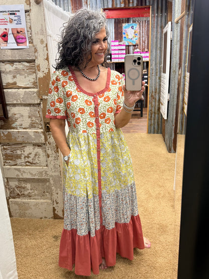 Easel PRINT MIX TIERED MAXI DRESS