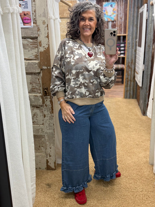 Camo Knit Top W/ Reverse Stitch