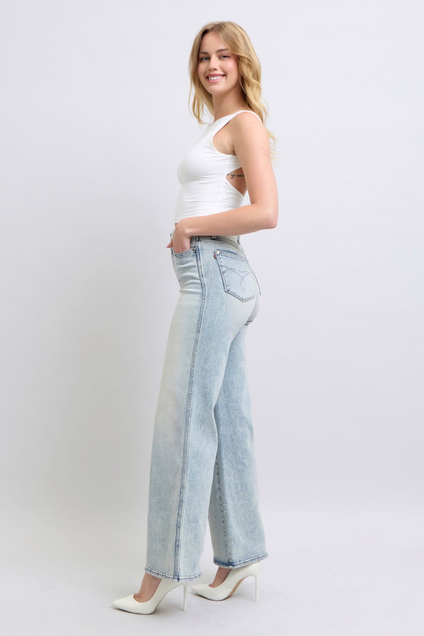 Judy Blue High Waist Tummy Control Retro Wide Leg Jeans 88867