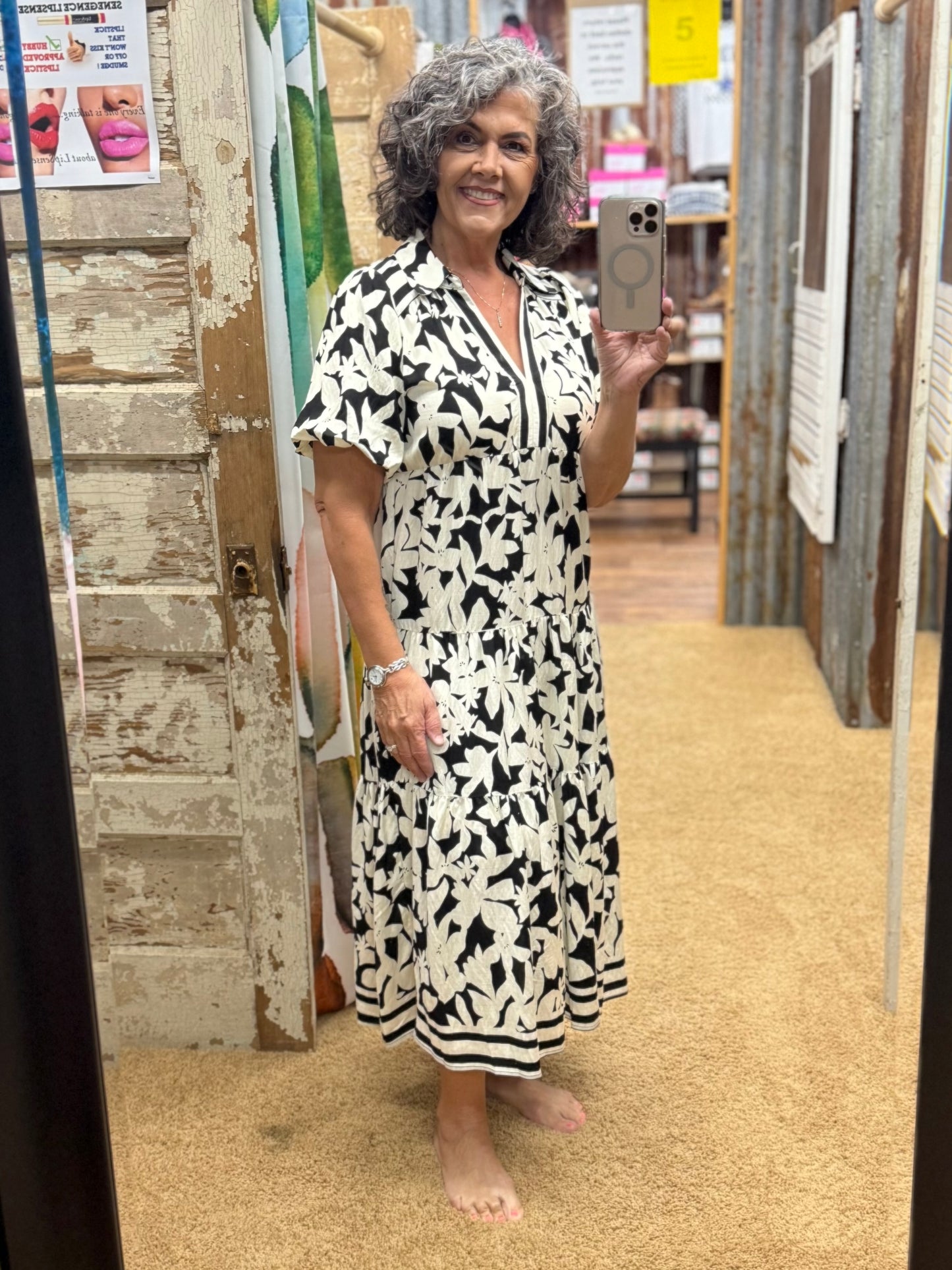 Botanical Print A Line Tiered Dress