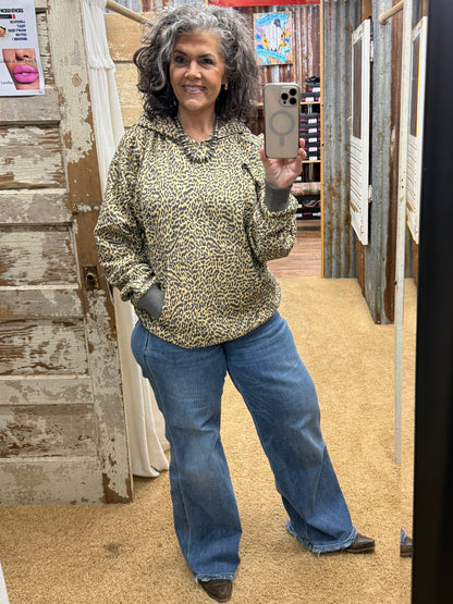 Leopard Printed Fleece Hoodie