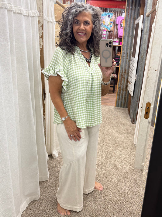 UMGEE Sage Gingham Ruffle Top