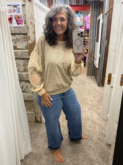 Almond Lace Mixed Striped Cotton Pullover