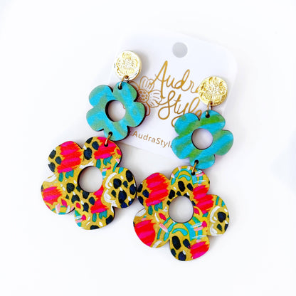 Flora - Teal Green Zebra French Wallpaper Floral Pattern Dangle Earring