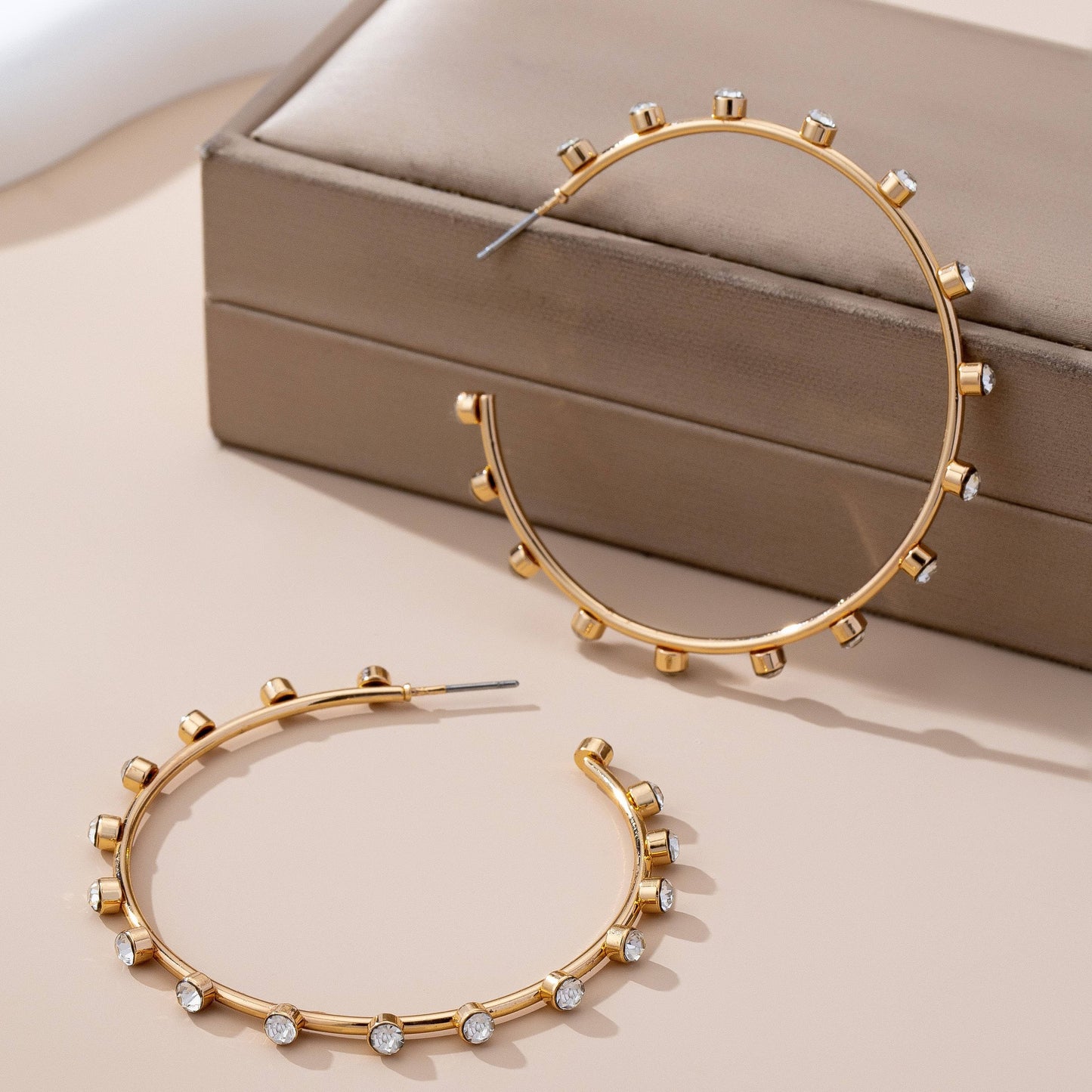 Crystal-Studded Gold Hoop Earrings | 80E61637: GOLD