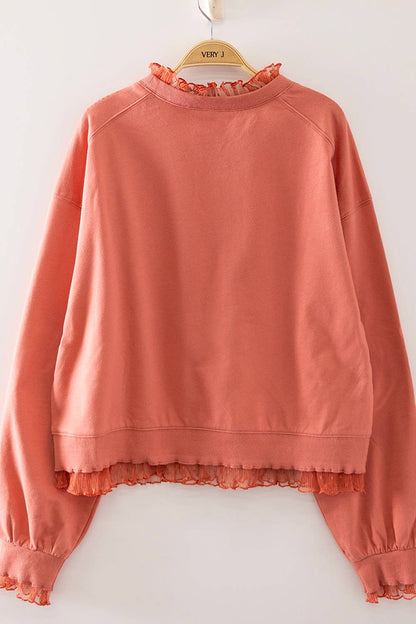 Lace Layered Sweatshirt: TERRACOTTA
