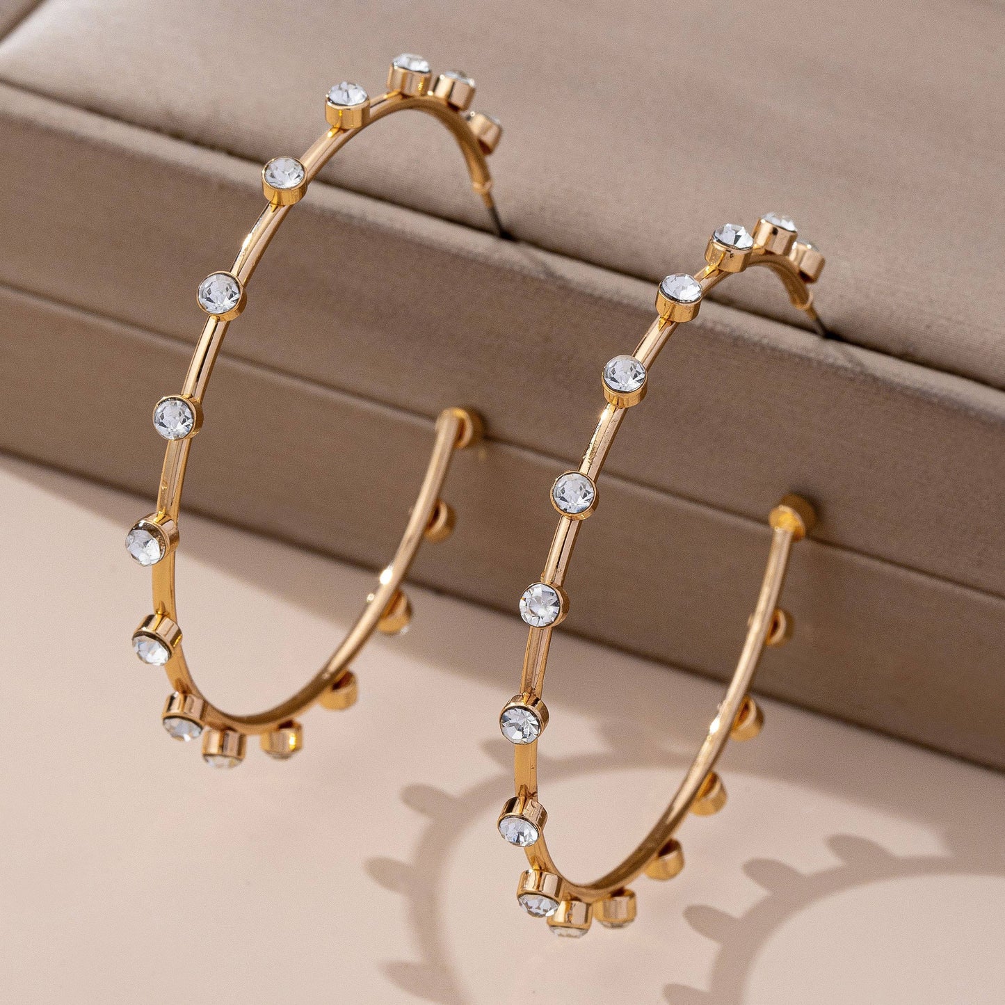 Crystal-Studded Gold Hoop Earrings | 80E61637: GOLD