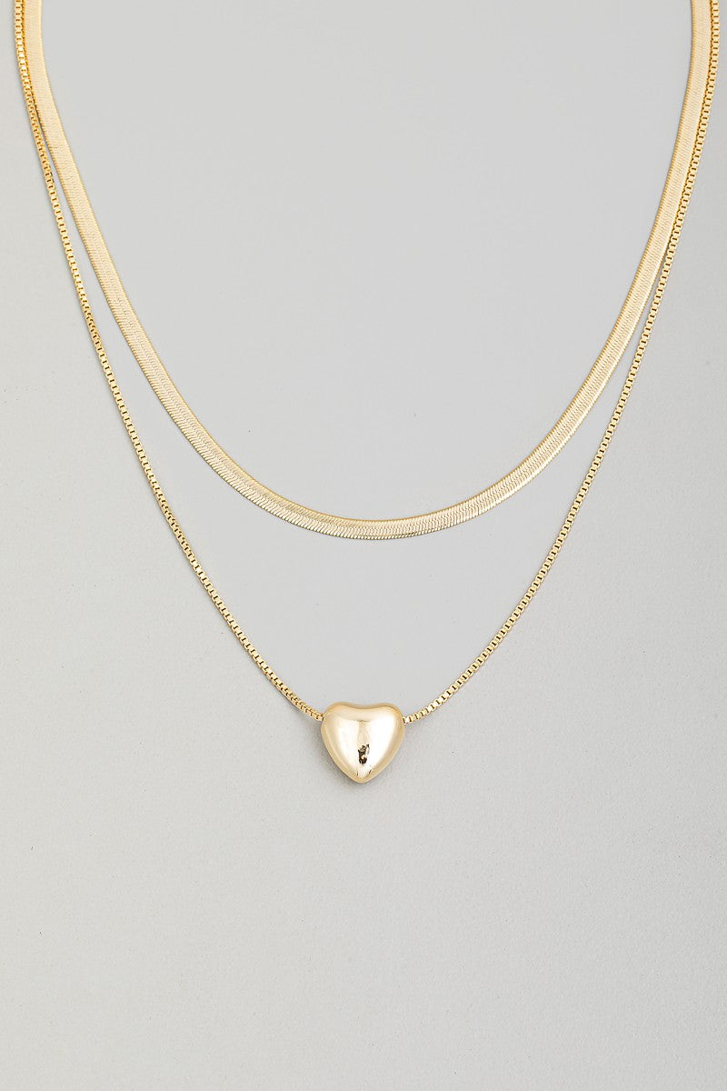 Layered Chain Heart Pendant Necklace