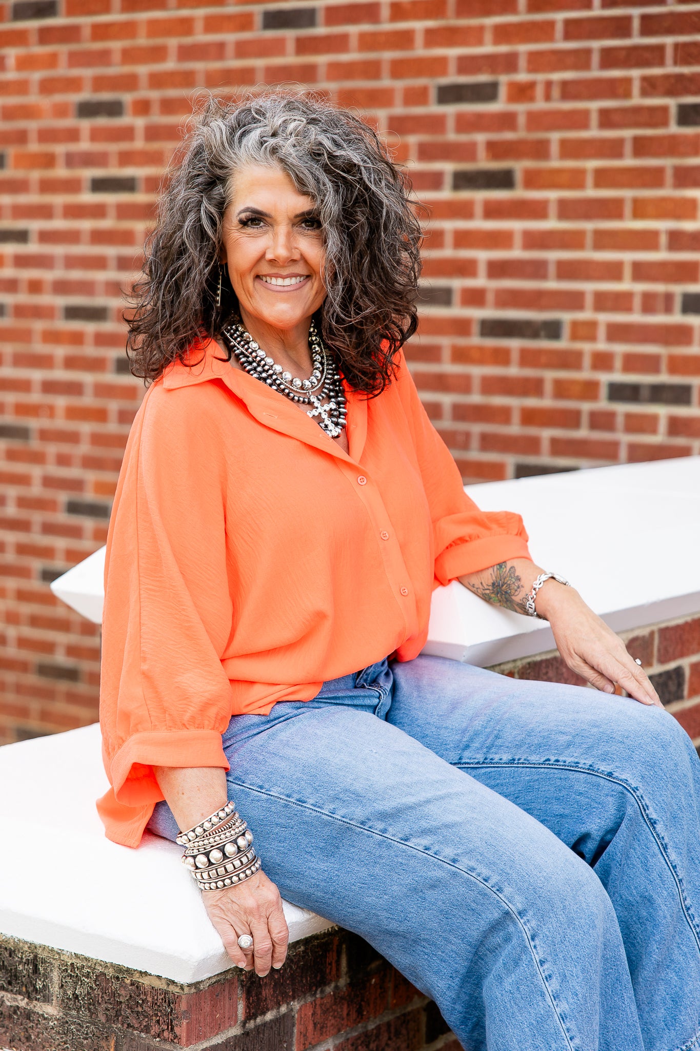 Sloane Button Up Top- Neon Coral