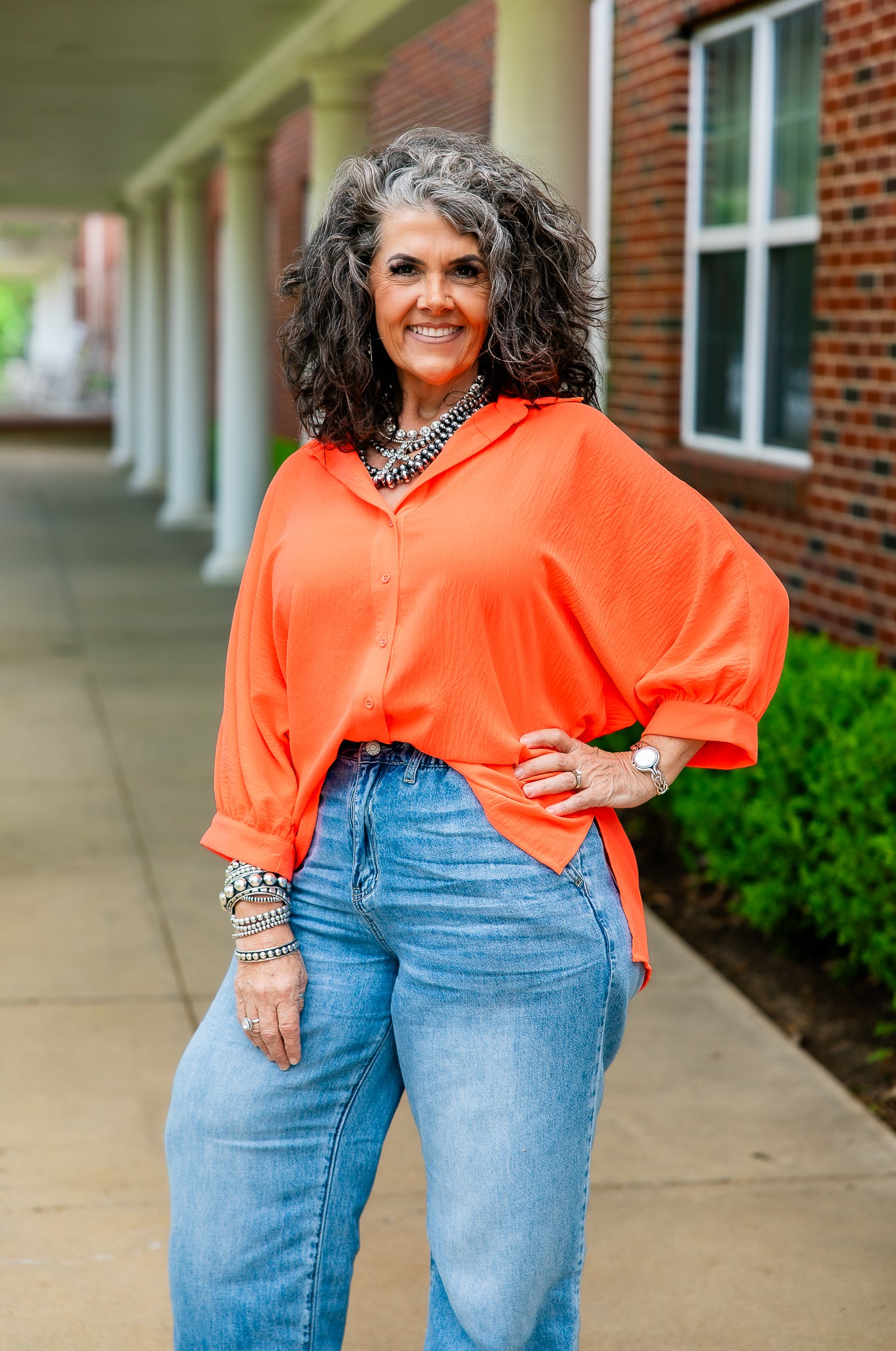 Sloane Button Up Top- Neon Coral