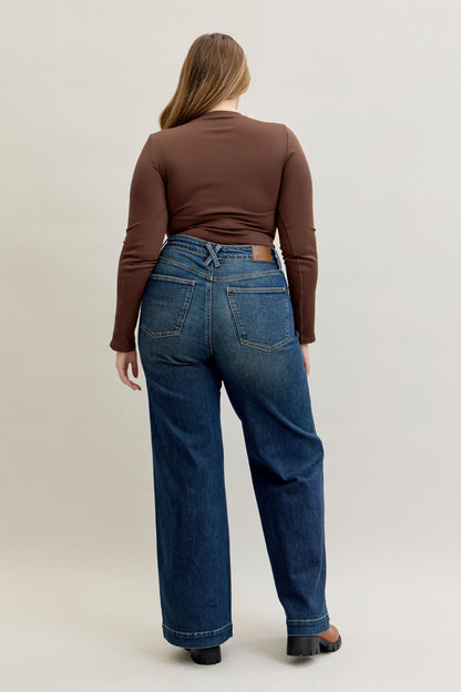 Judy Blue High Waist Retro Wide Tummy Control Front Welt Pockets 881023