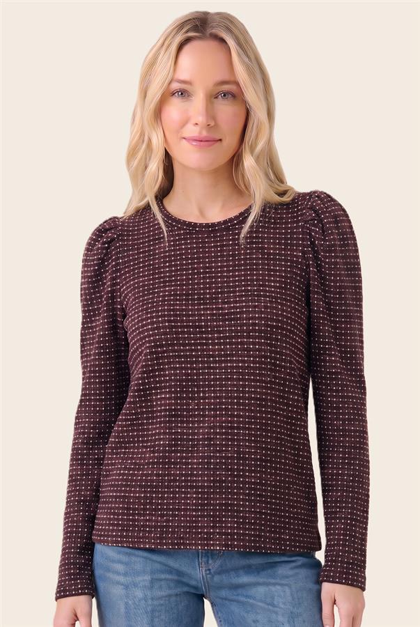 Staccato Puff Sleeve Dotted Stripe Knit Top - Wine