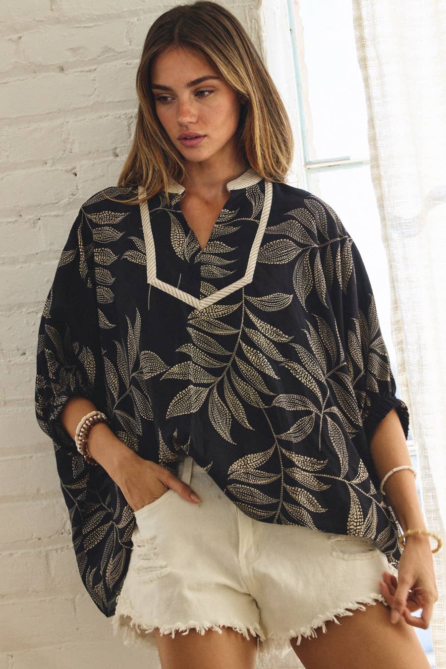 Black Tropical Relaxed-fit Blouse