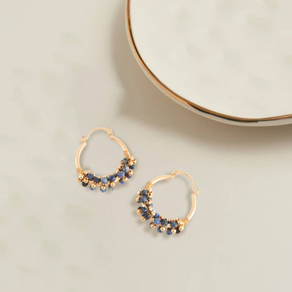 Hoop Earrings Shayne Genuine Stone Beaded Hoops: Blue