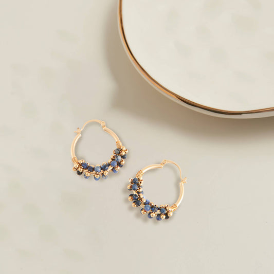 Hoop Earrings Shayne Genuine Stone Beaded Hoops: Blue