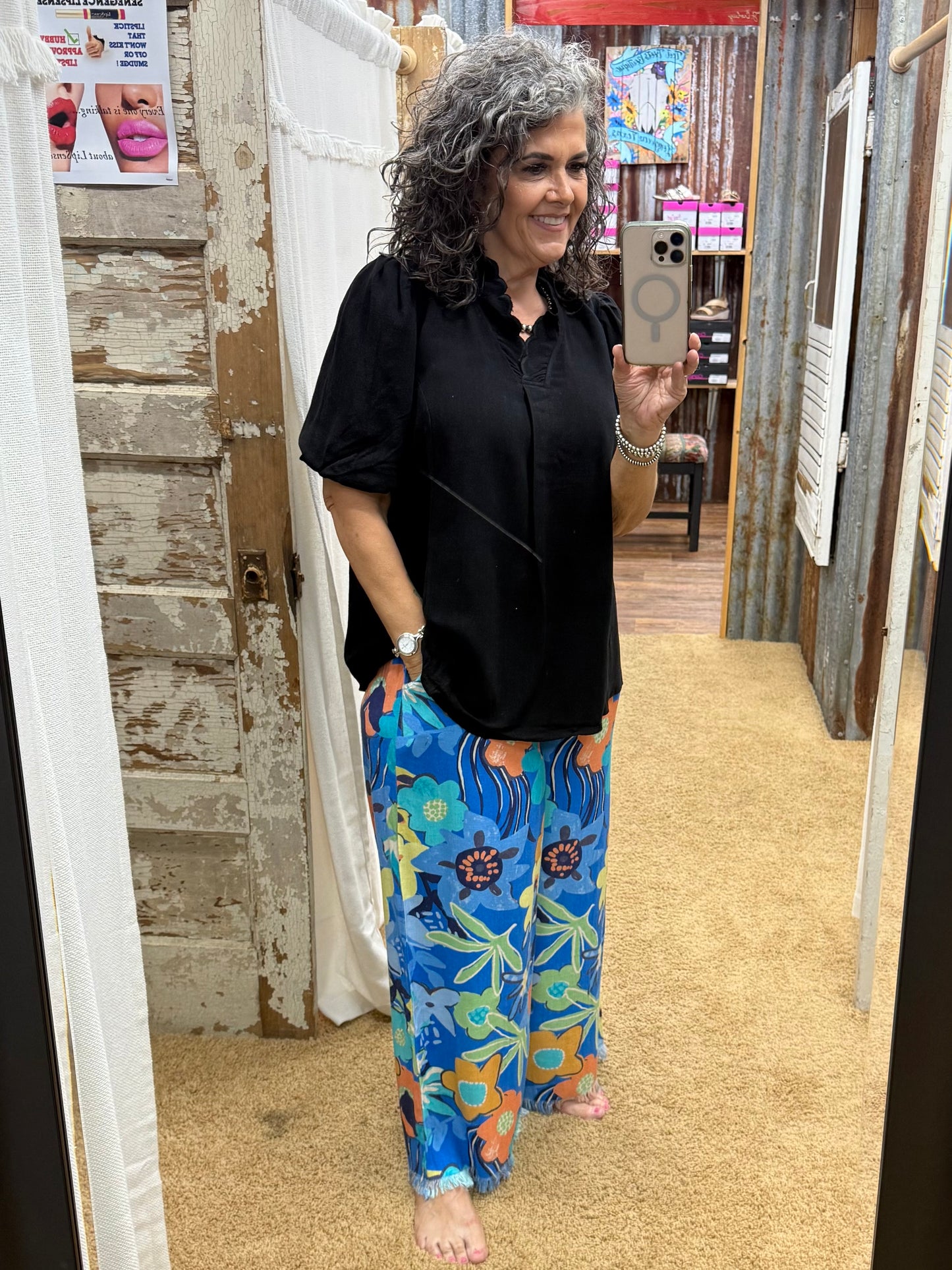UMGEE Cerulean Floral Print Wide Leg Pants