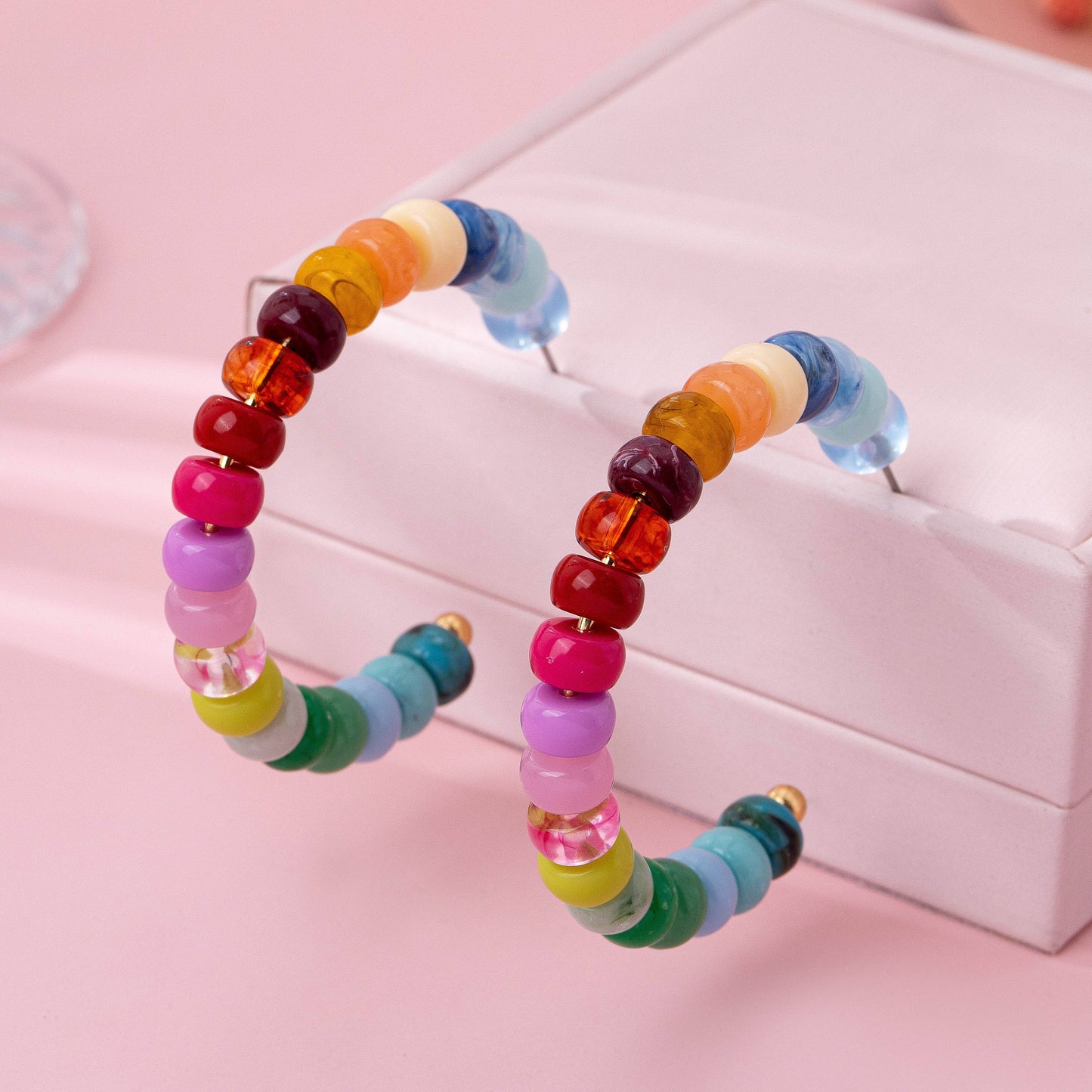 Multi-Color Beaded Hoop Earrings | 80E62019: Gold