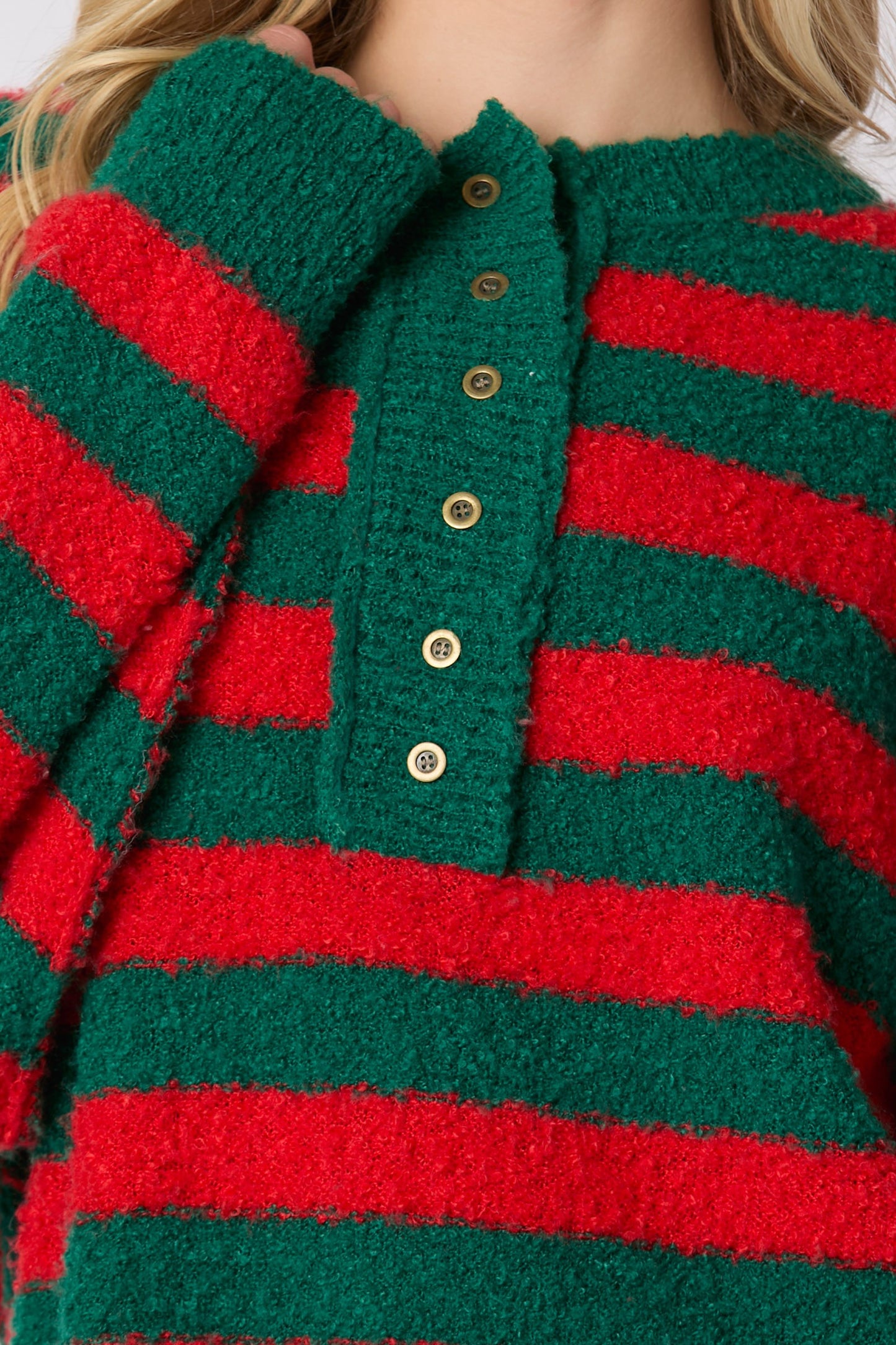 Christmas Color Stripe Henry Neck Sweater