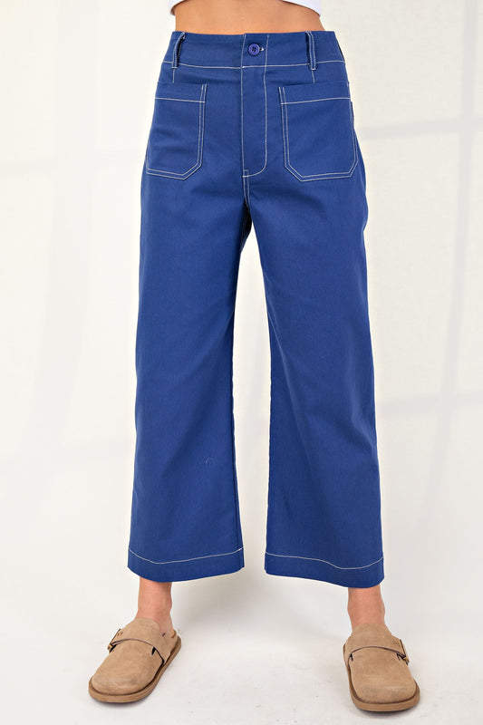 Royal Blue Cropped Wide Leg Pants